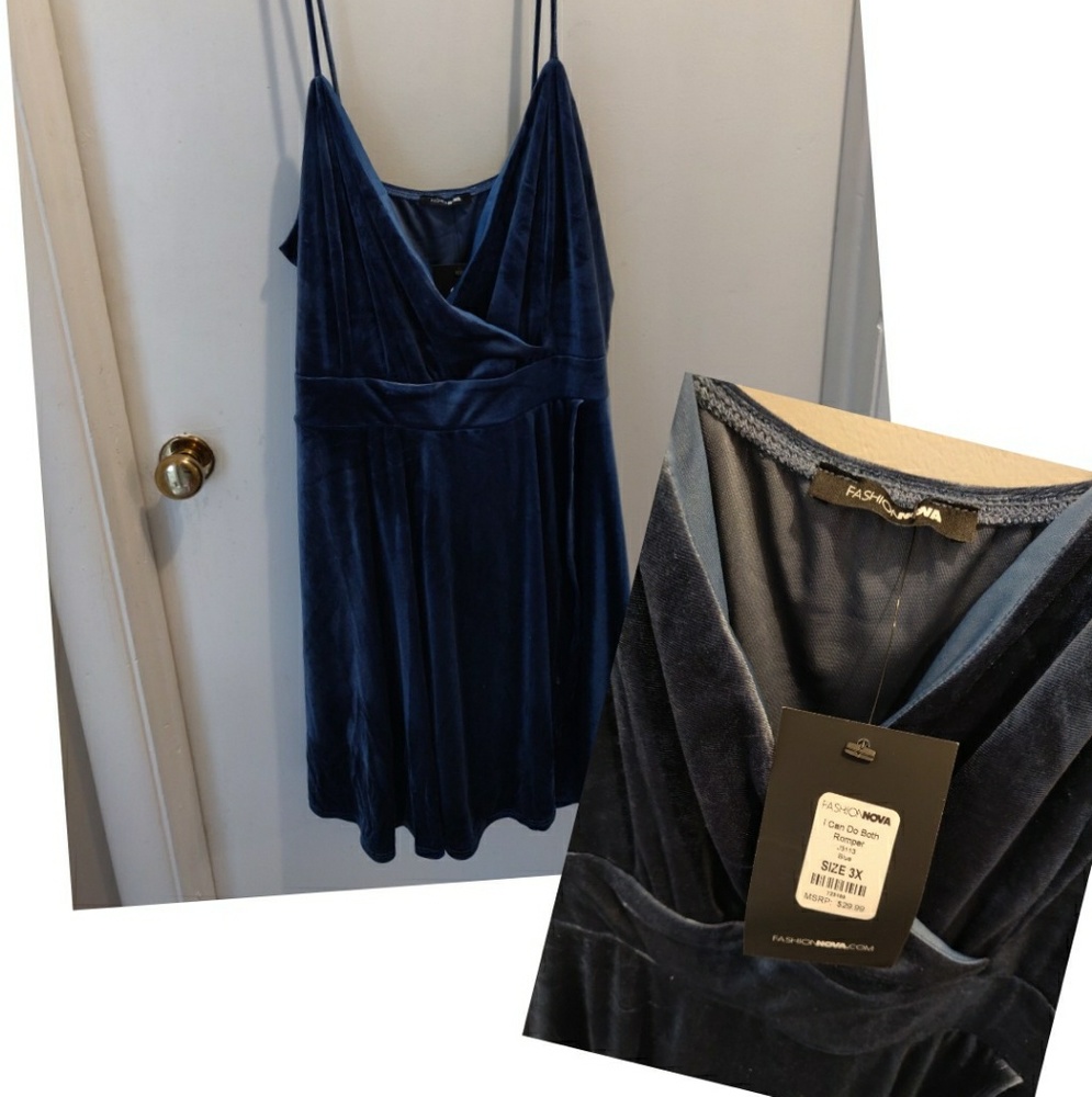 Plus Size Blue Velvet Romper